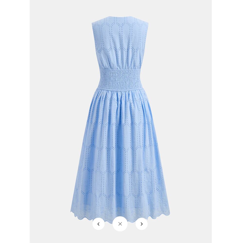 NWT Commense Sleeveless Embroidered Cotton Eyelet Midi Dress Sz S - Picture 3 of 5